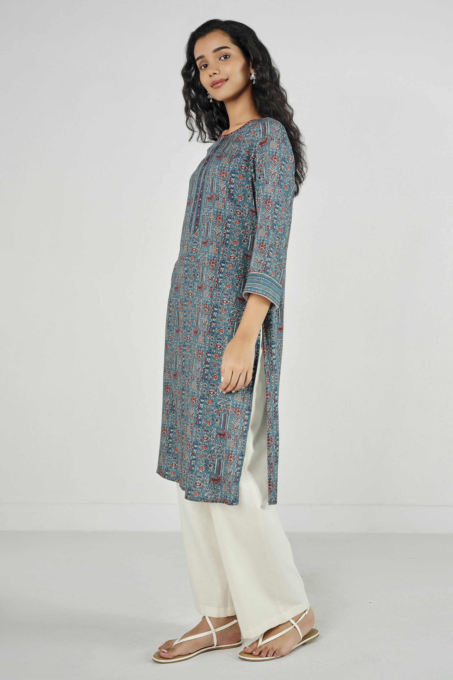 Pihu Blue Straight Kurta, Blue, image 2